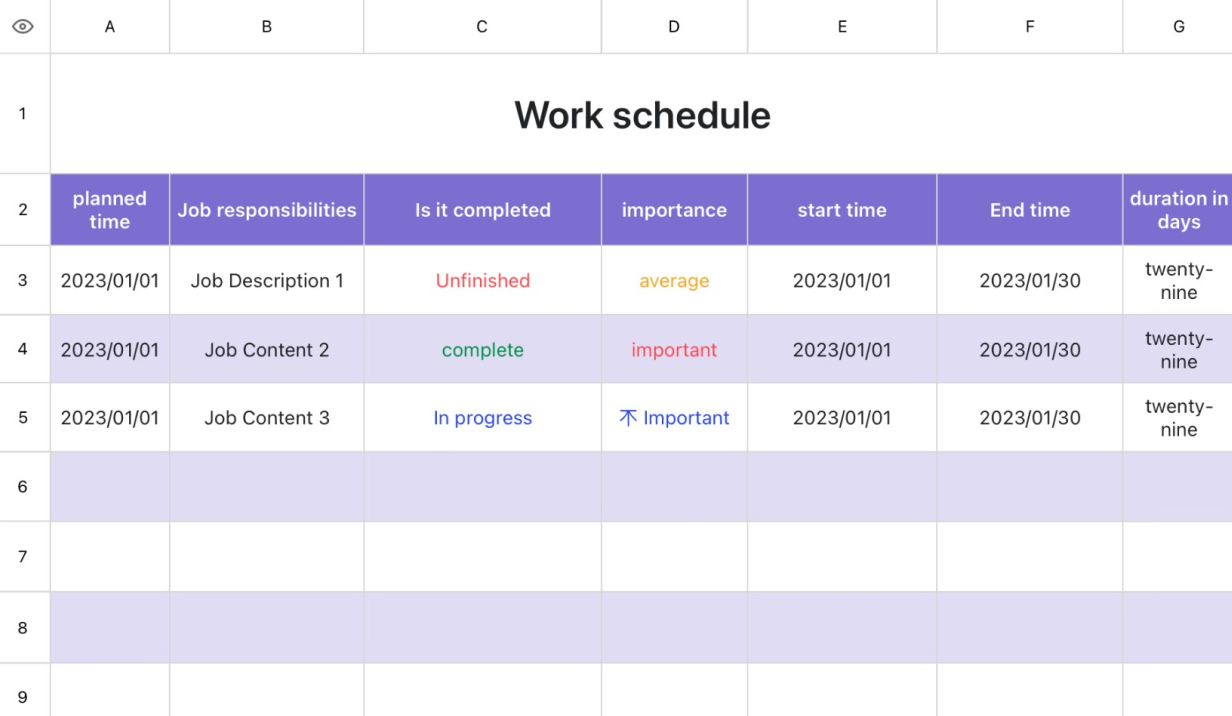 Work Plan Table 1